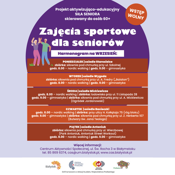 Plakat informacyjny Projekt Siła Seniora Zajęcia sportowe