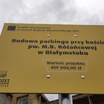 Tablica informująca o realizacji projektu w ramach Budżetu Obywatelskiego.
